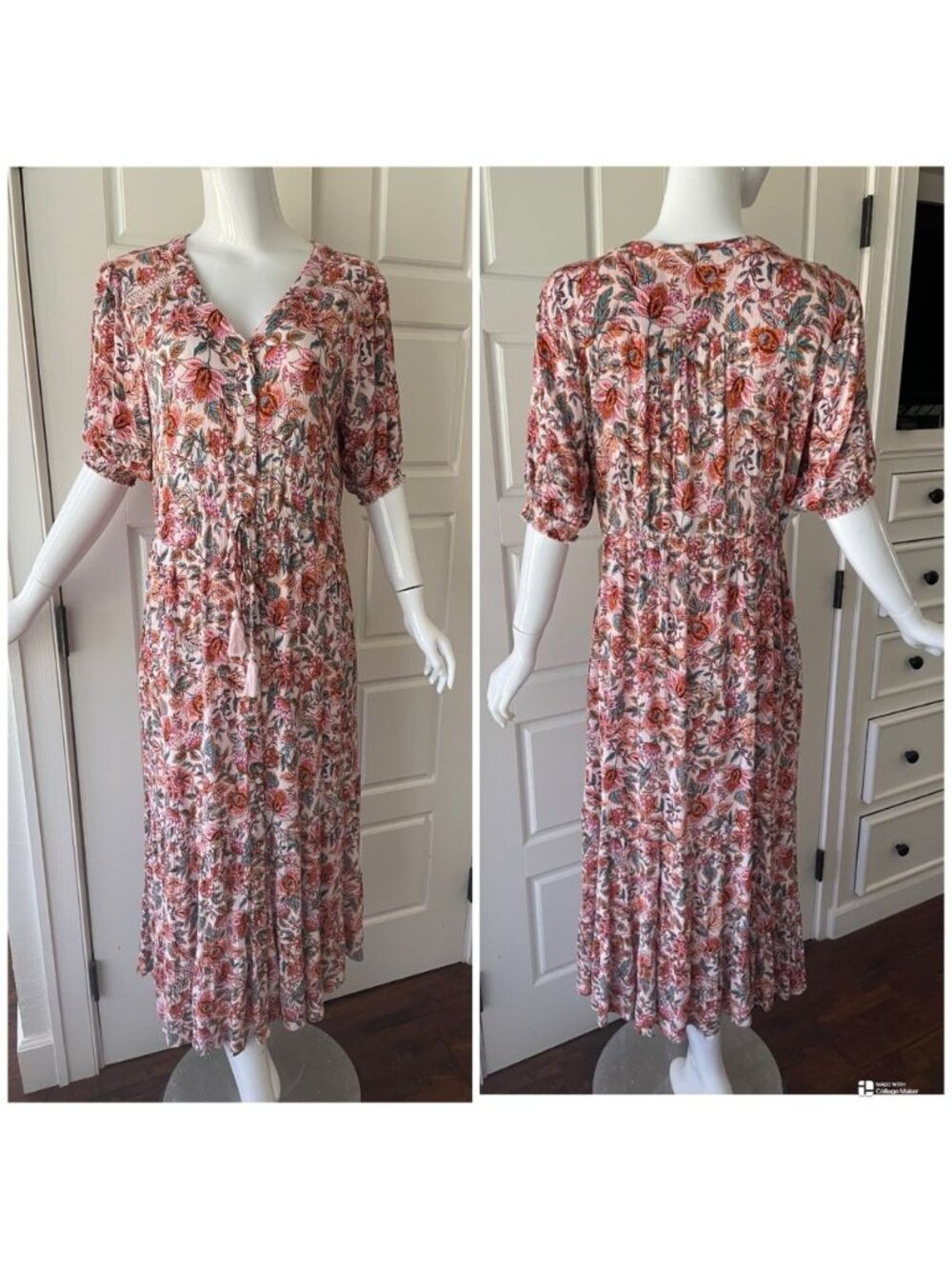 Indigo Rose Gauzy Pink Floral Boho Dress Button Front Boho Chic Romantic Size XL